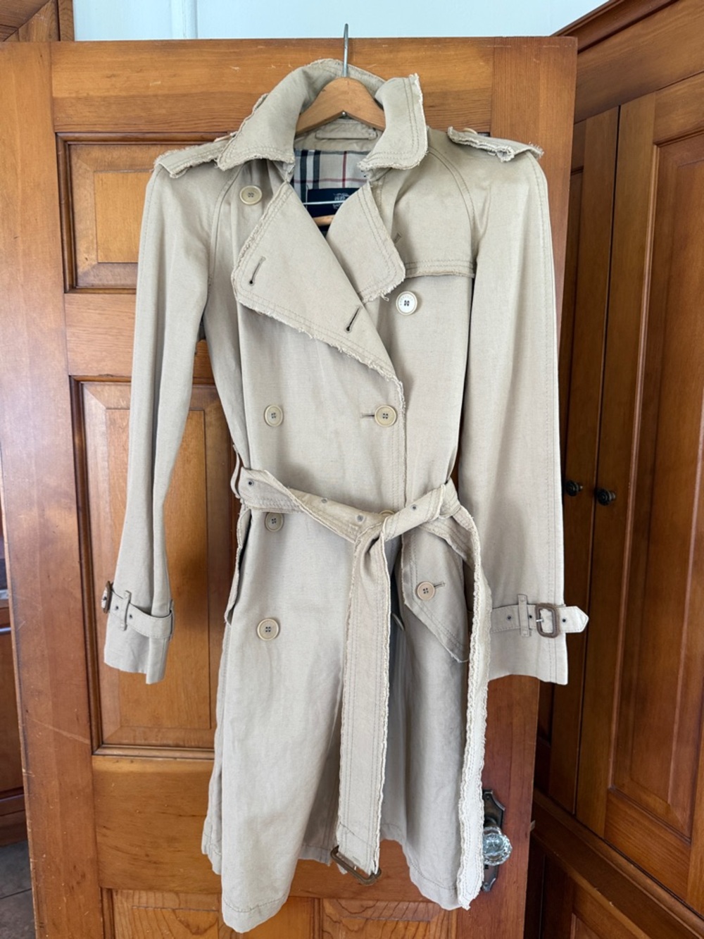 Burberry Beige Trench Coat with Belt - Distressed edging. Worn once. Rare find